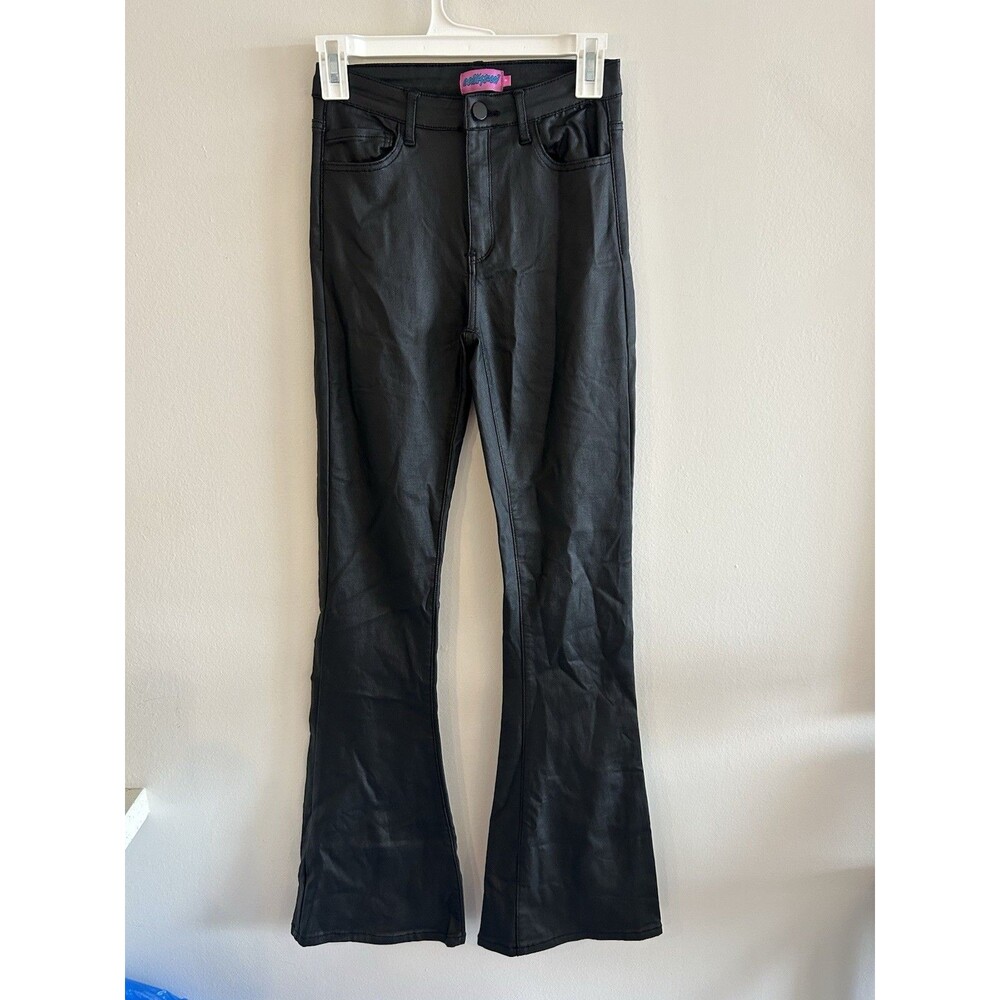 Edikted Women Y2K Faux Leather Flare Jeans Size Small Black